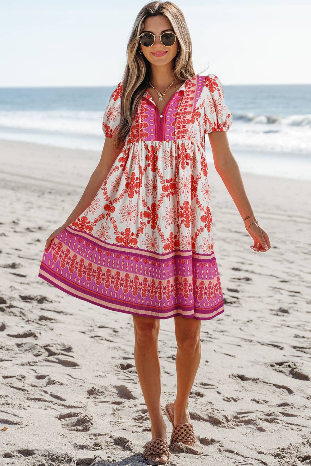 Boho Goddess Floral Short Sleeve Mini Dress