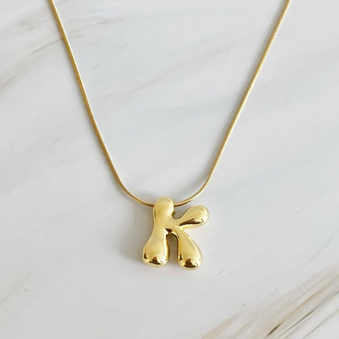 Balloon Letter Initial Necklace: Yellow Gold