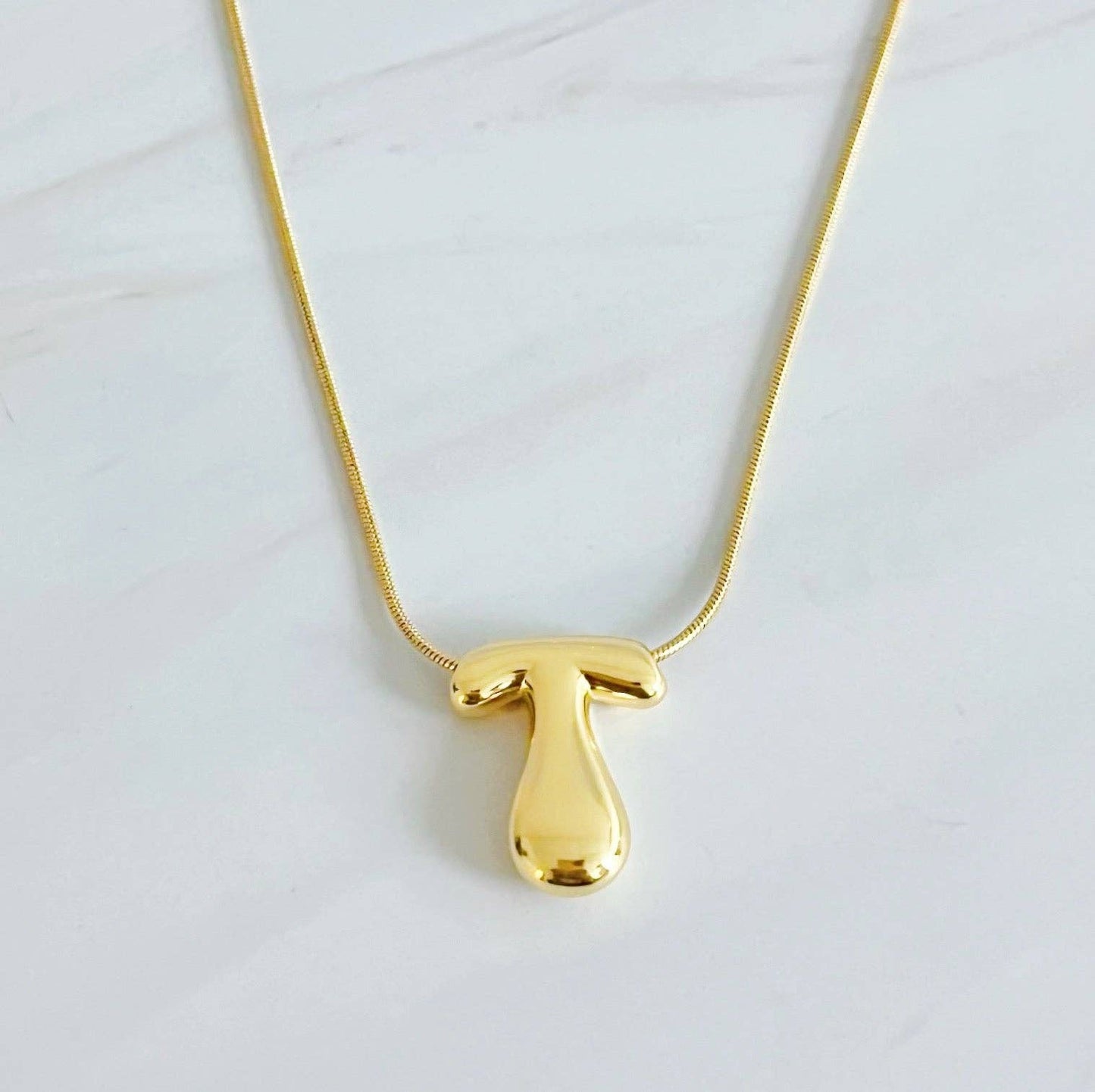 Balloon Letter Initial Necklace: Yellow Gold