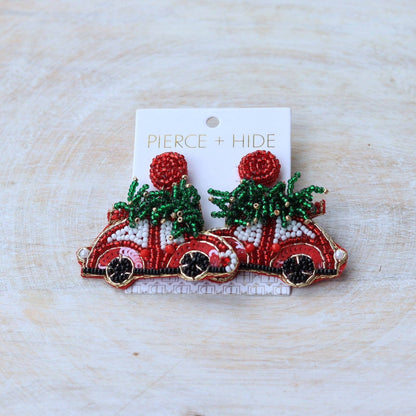 Beaded Christmas Tree Car Earring | Holiday Earrings