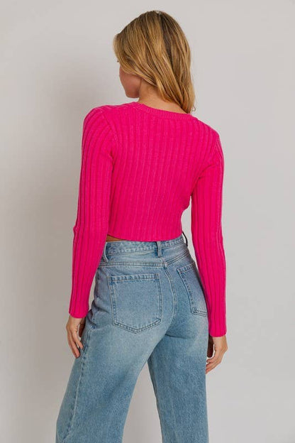 Lex Fuchsia Asymmetrical Hem Sweater