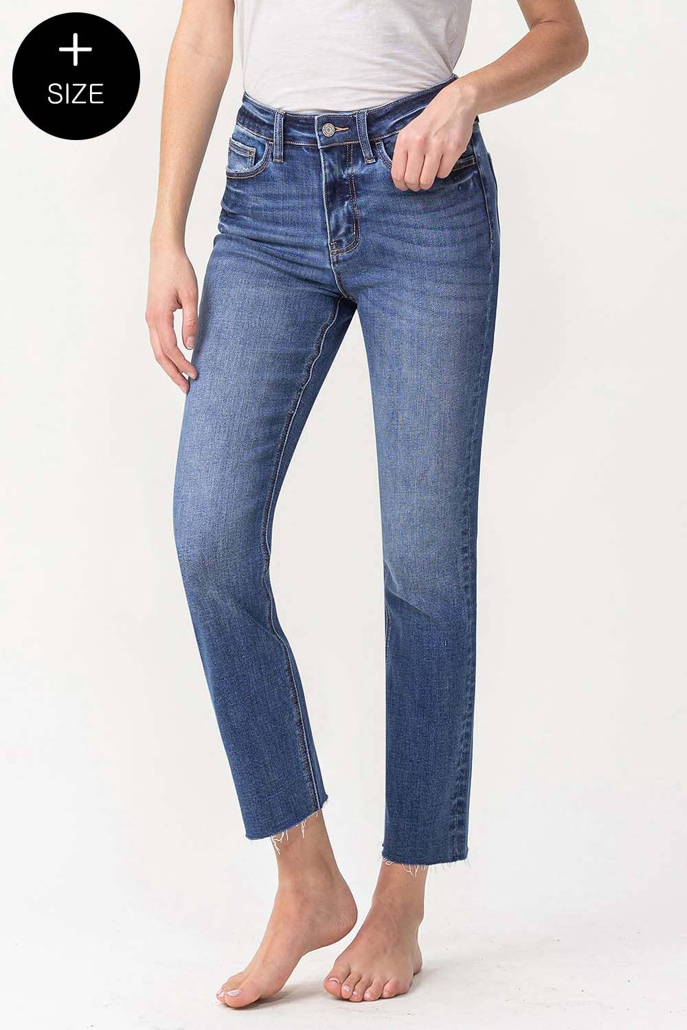 Lovervet by VERVET - PLUS SIZE HIGH RISE SLIM STRAIGHT JEAN LV1028-P: Masterfully