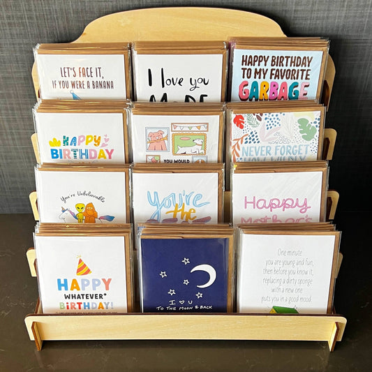 Big Moods - 4 Tier Wooden Greeting Card Display Rack (Holds 12 Designs)