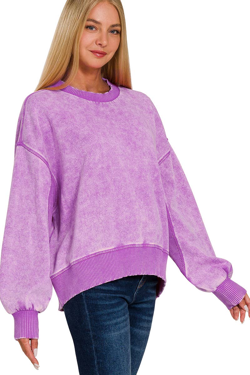 0806 Acid Wash Fleece Oversized Pullover SI-25156