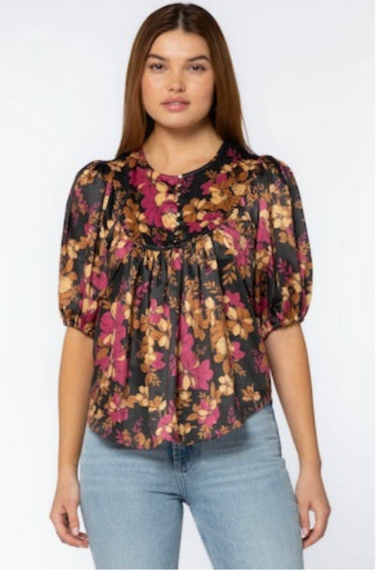 Soleil Multi Gold Floral Peasant Top