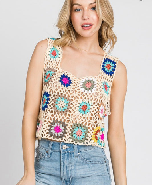 Natural multicolored crochet top