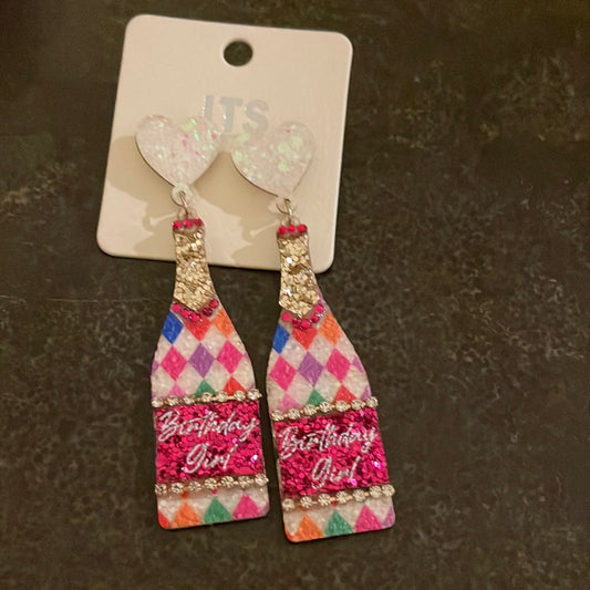 Glitter Birthday wine Bottle Earrings