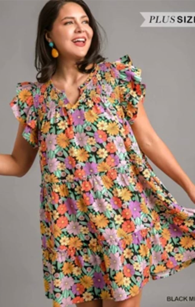 Plus Umgee black flower mix dress