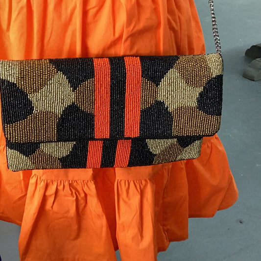 Stripe Camo Beaded Clutch Camo/Red/Black