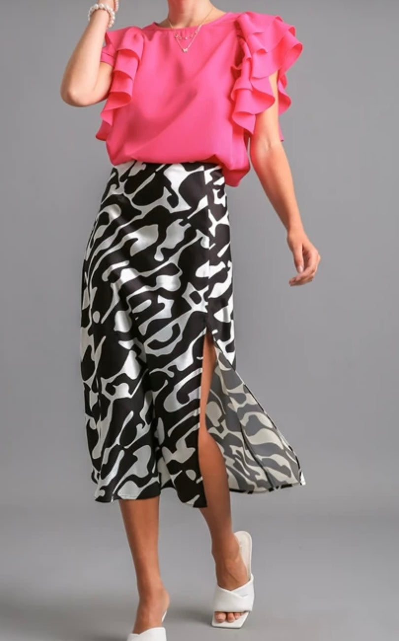 Hello satin black mix midi skirt