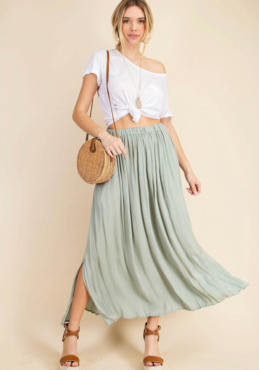 Sage slit A line skirt with pockets