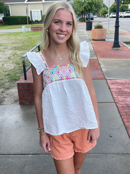 Orange ruffled high waist shorts