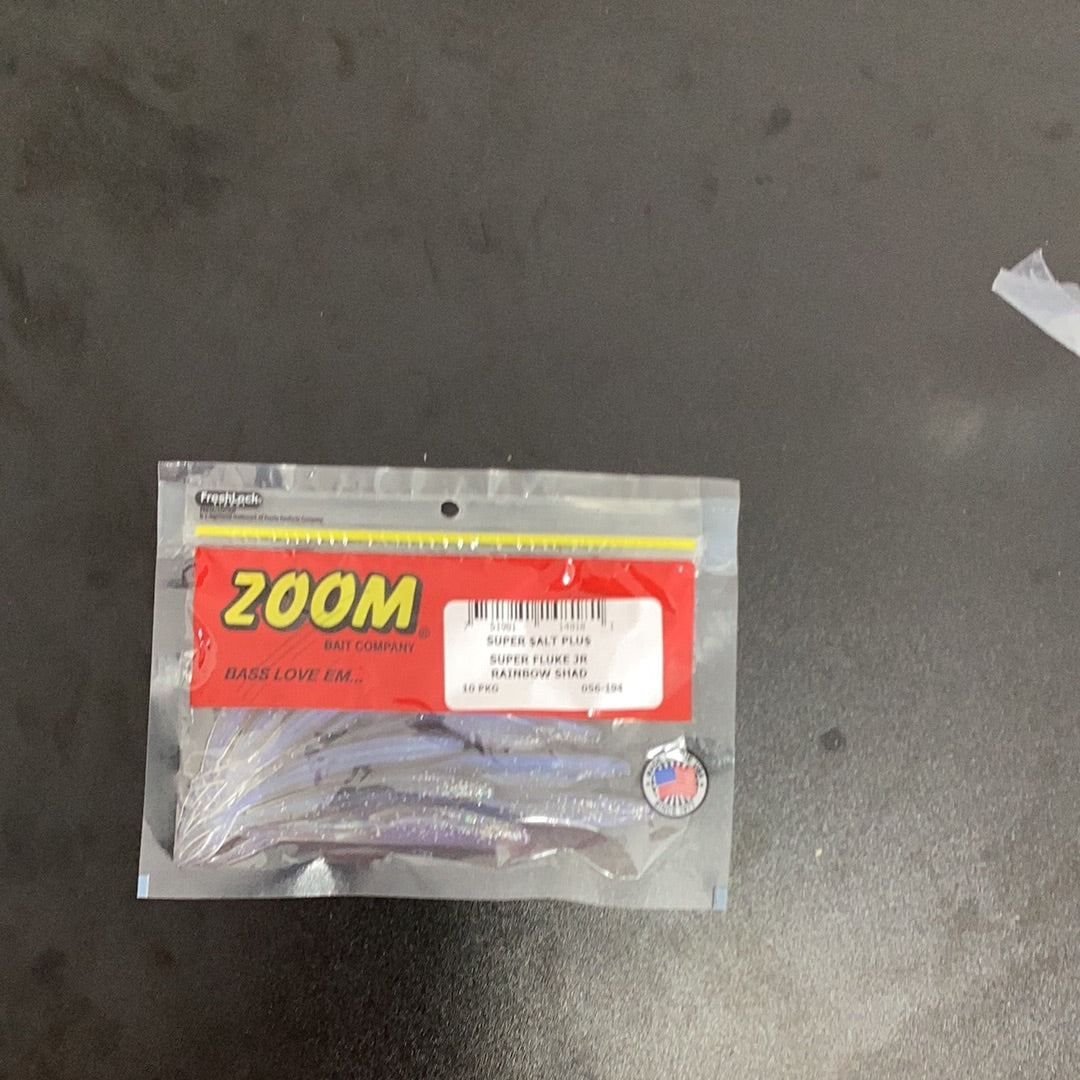 Zoom 056194 super fluke jr 4” 10 pk rainbow shad