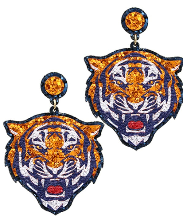 Tiger Sequin Earrings Orange/Navy