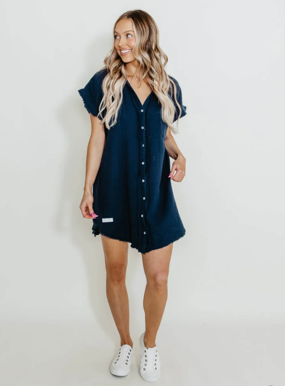 Simply Southern Rffl-Bttndress-navy