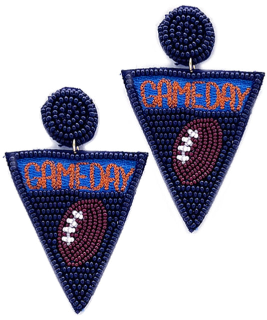 Navy Gameday Football Beaded Earring