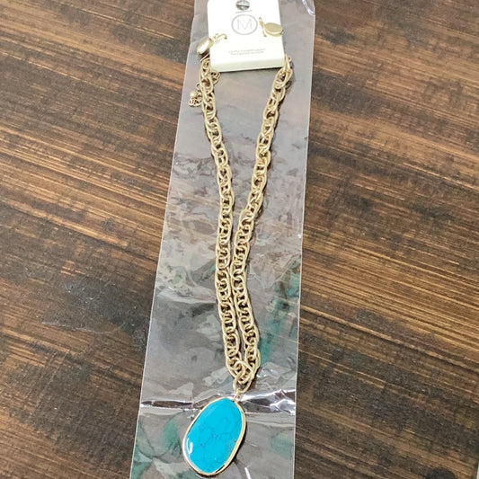 Oval Stone & Chain Necklace Turquoise/WG