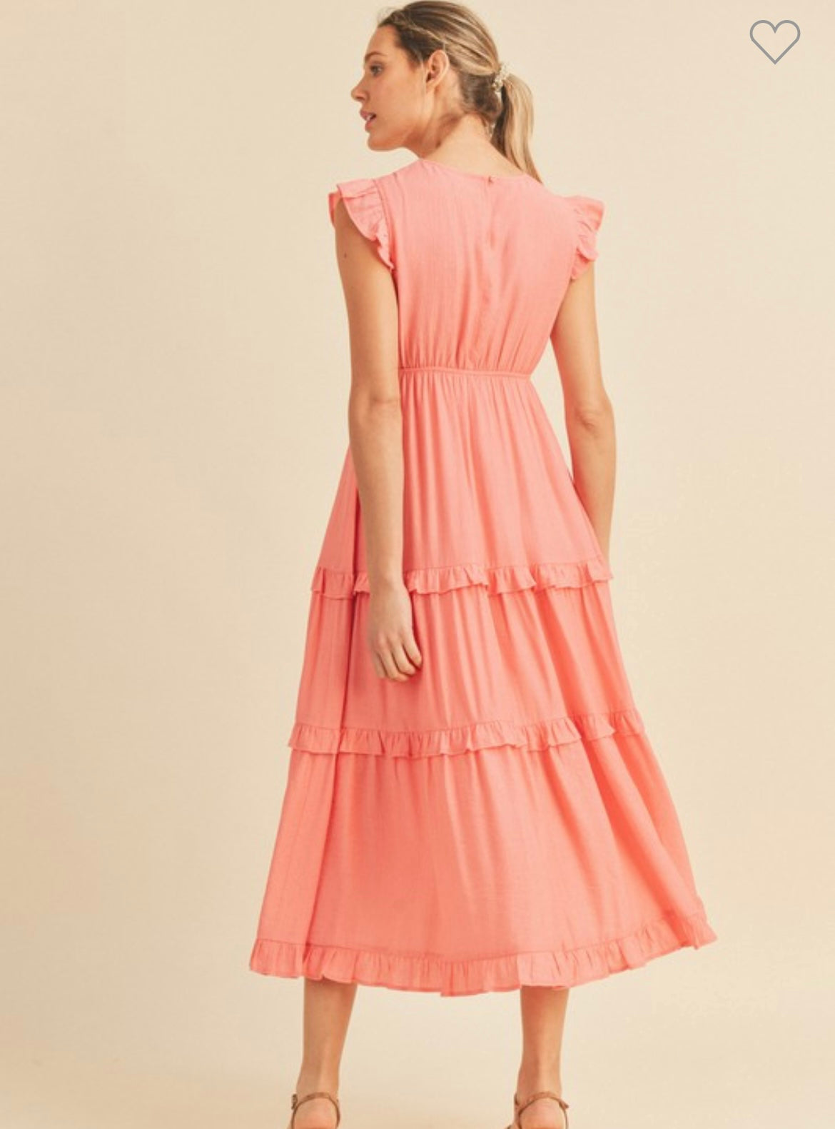 Coral Pink Smocked Ruffled Midi