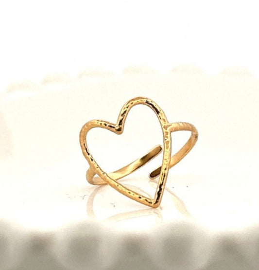 Gold Titanium Heart Cutout Adjustable Ring