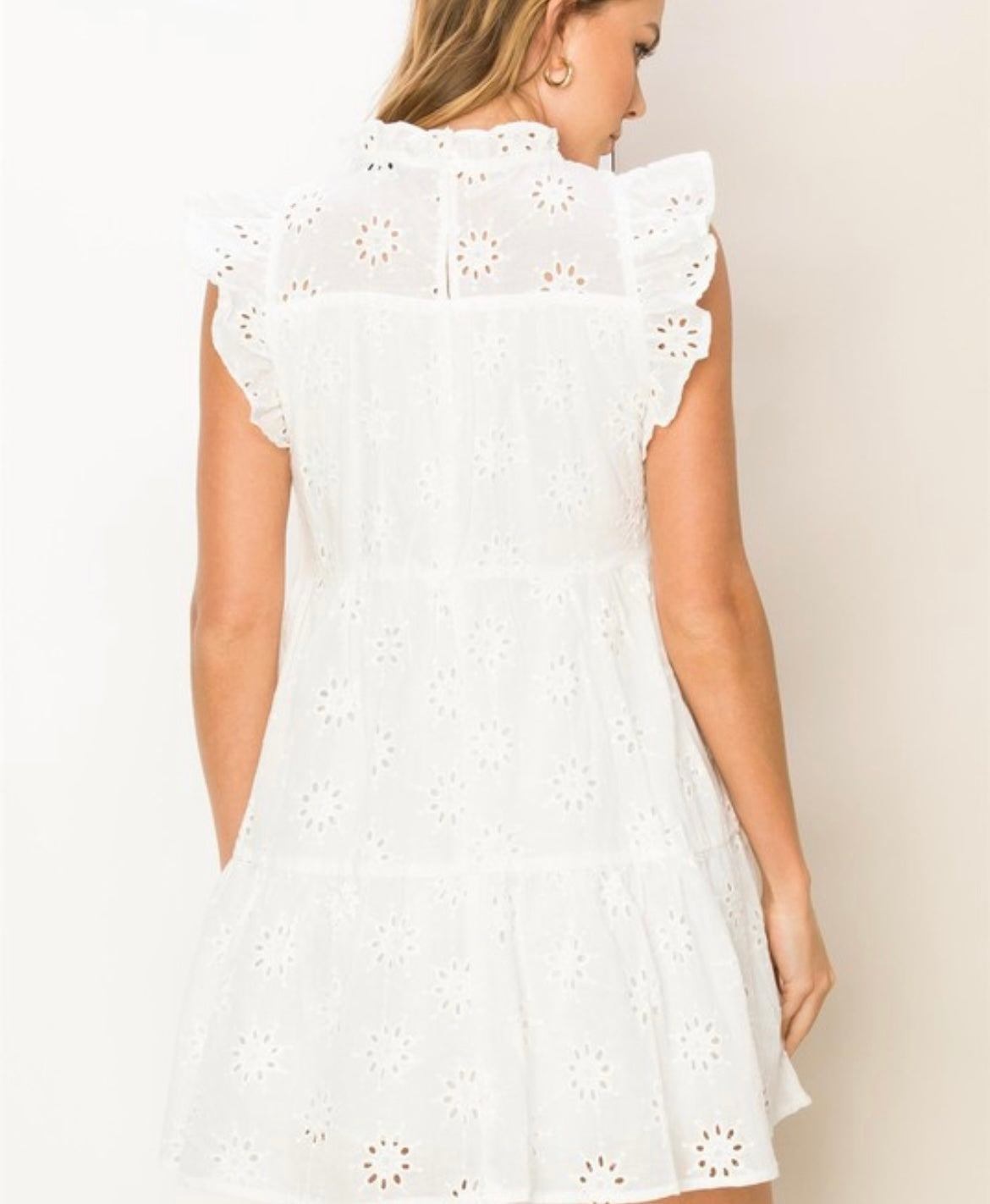 White Ruffled Eyelet Mini Dress