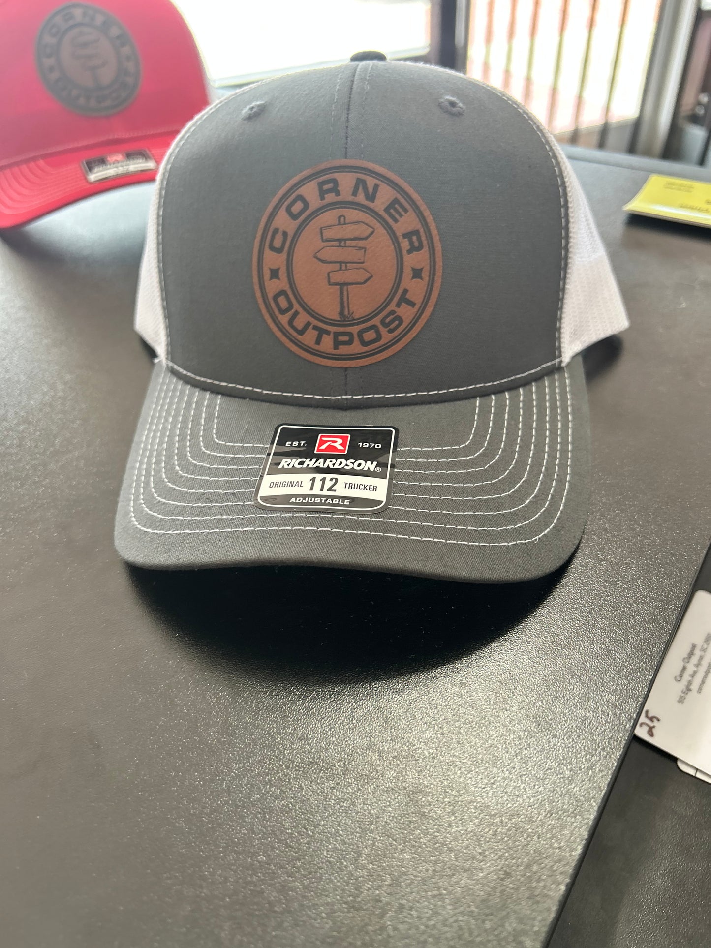 Dark gray Richardson CO leather patch hat