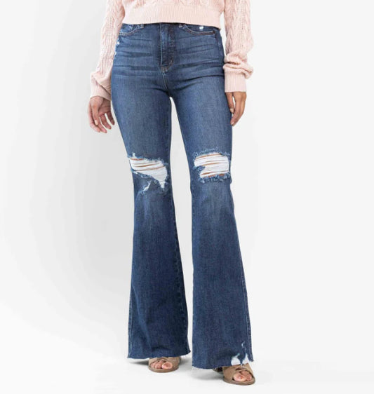 Judy Blue - High Waist Flare Jeans w/ Holes