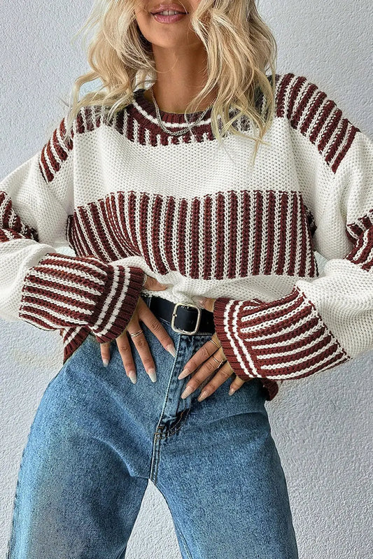 Brown and white knit sweater 