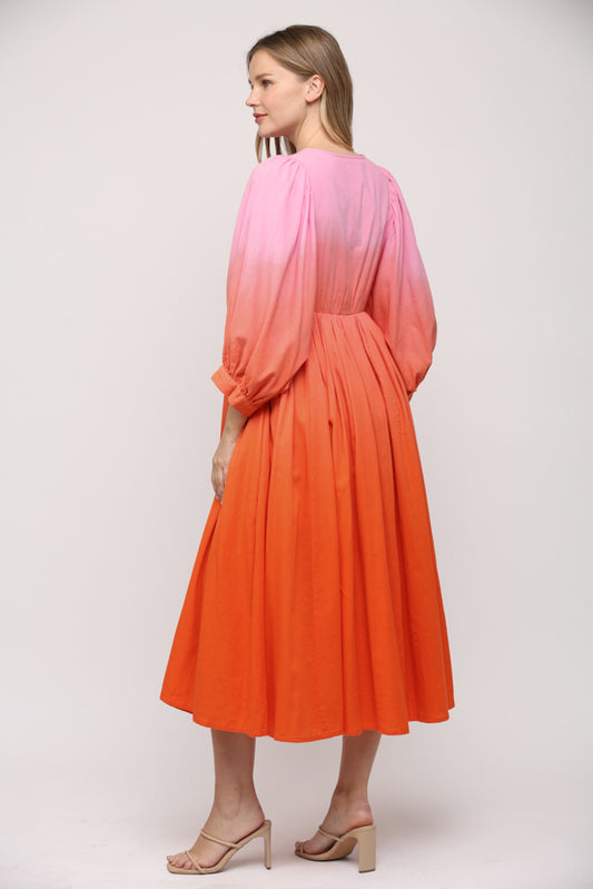 Diana Dip Dye Ombré Tie Neck Midi Dress