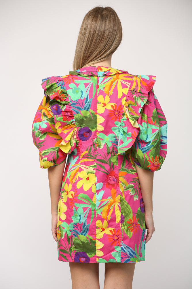 Tropical Print Poplin Dress