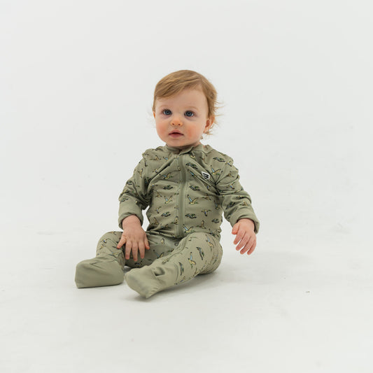 BABY ZIP UP- FLYING DUCKS- GREEN