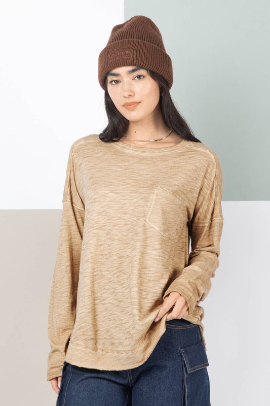 Raw Edge Detail Washed Oversized Comfy Knit in TAUPE