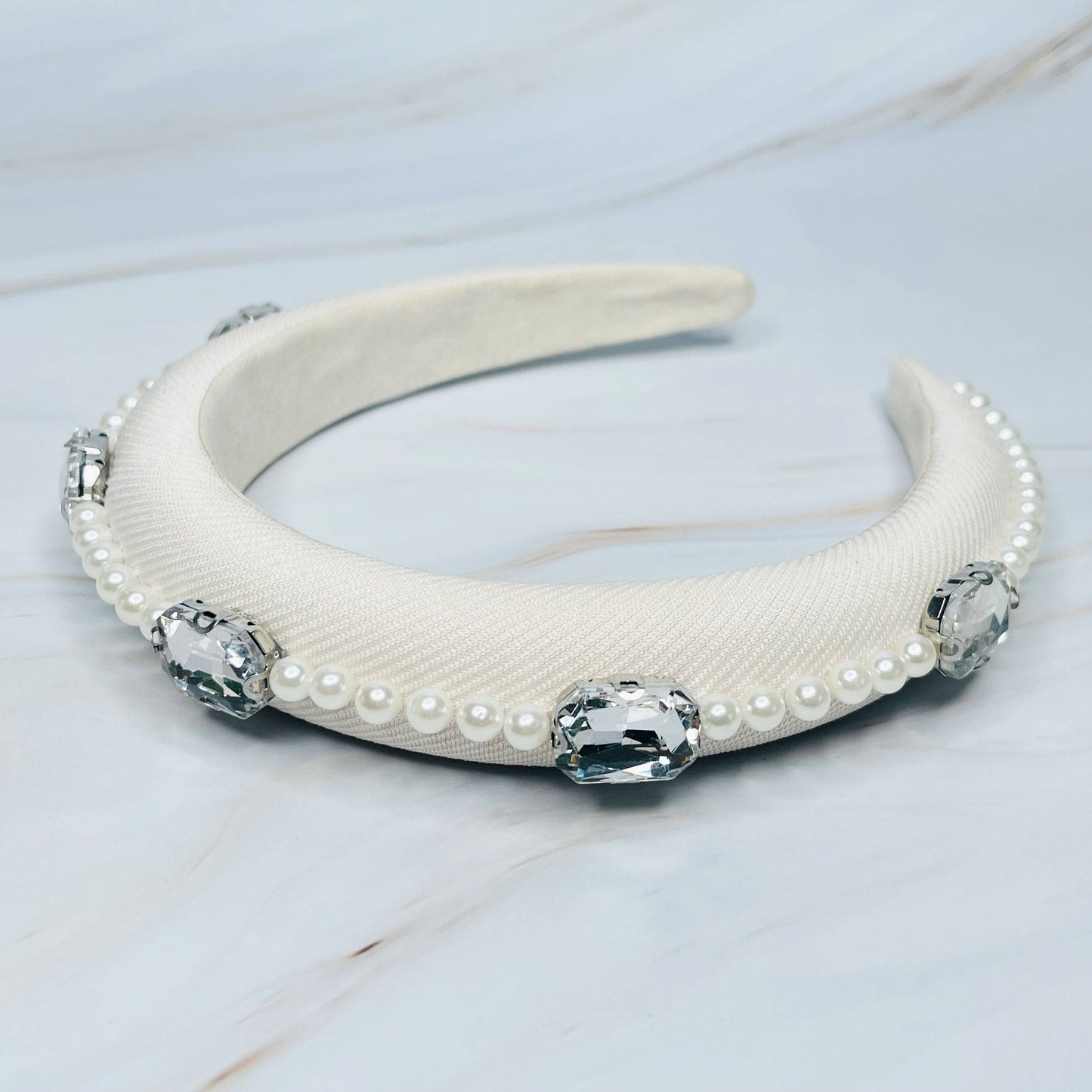 Pearls And Jewels Lined Headband: White