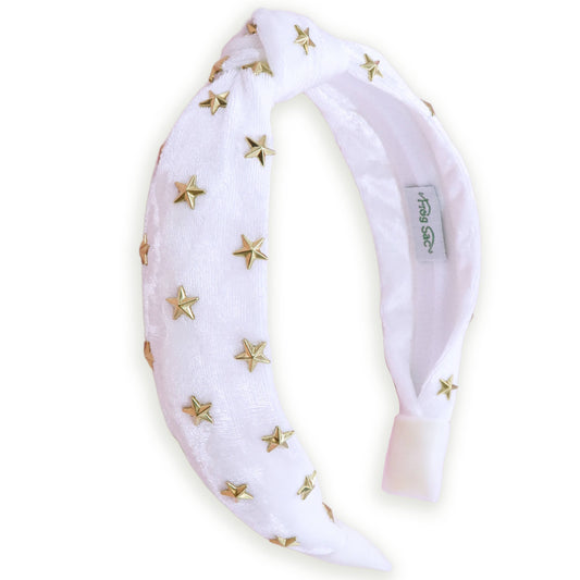 Frog Sac - Gold Star Studded Crushed Velvet Knot Headband