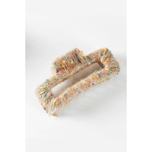 Jumbo Tweed Cut Out Rectangle Hair Claw: Khaki