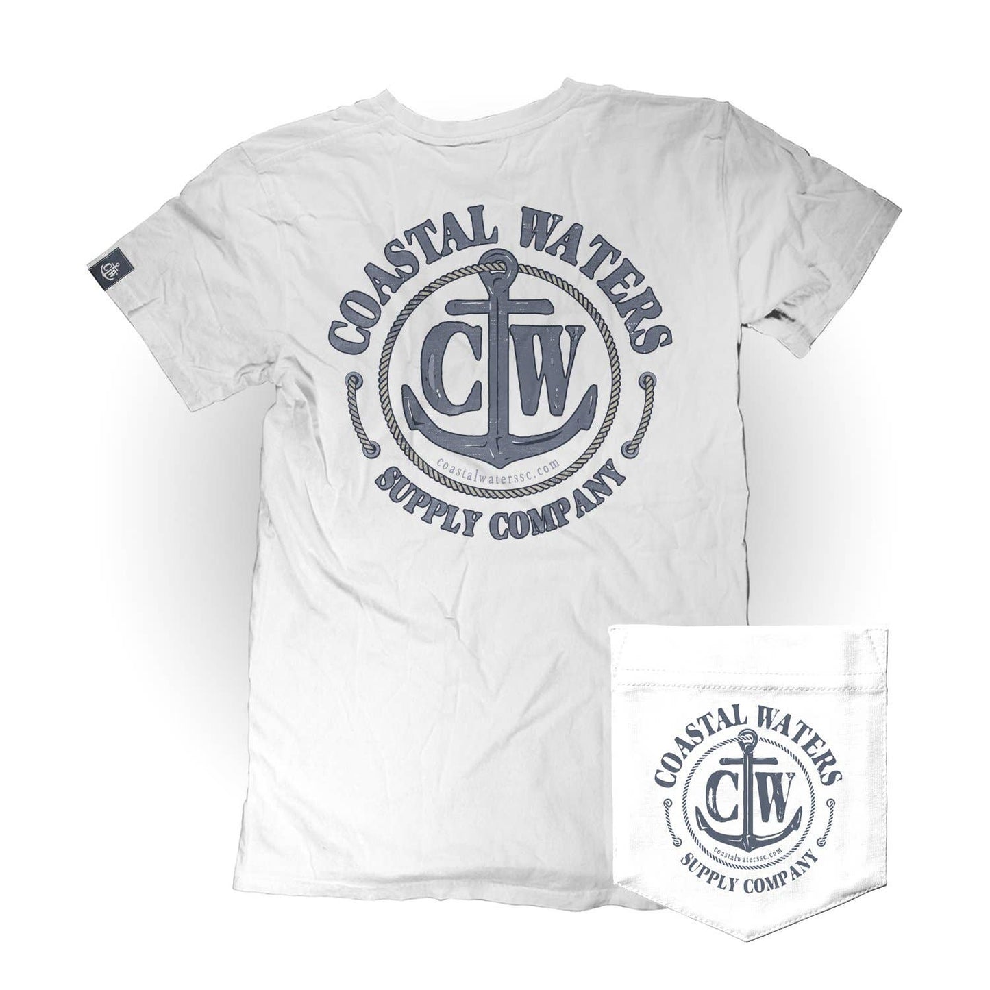 Coastal Waters Supply Company - Classic Anchor Coastal Waters Pocket Tee White