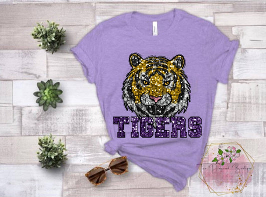 Tigers Faux Sequin Tee: Light Purple / Tee Shirt