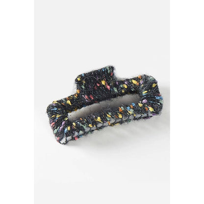Jumbo Tweed Cut Out Rectangle Hair Claw/ Black