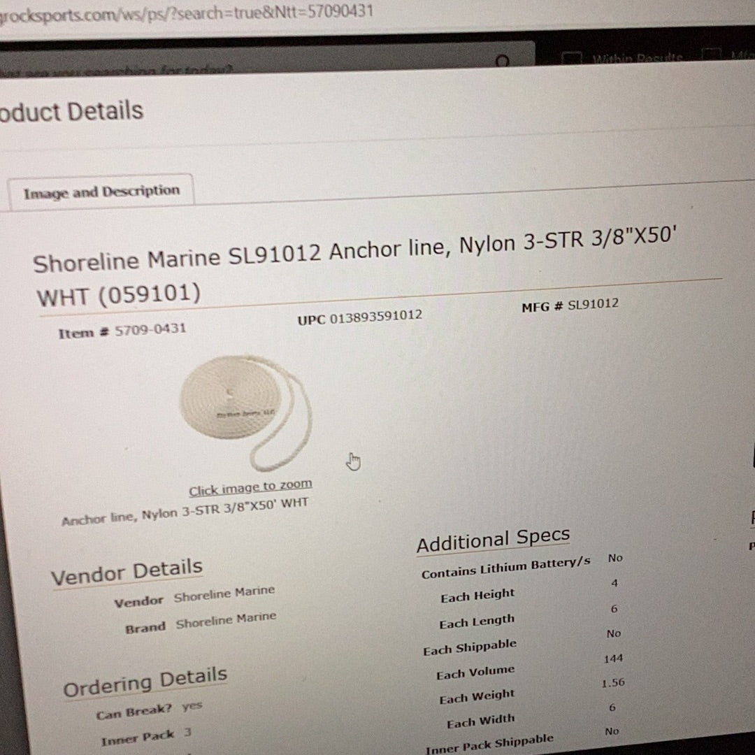 Shoreline Marine SL91012 Anchor line